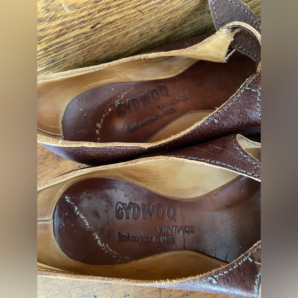 Cydwoq Vintage 37 7 brown leather kitten heel pump bow tie Moroccan slipper - Picture 12 of 16